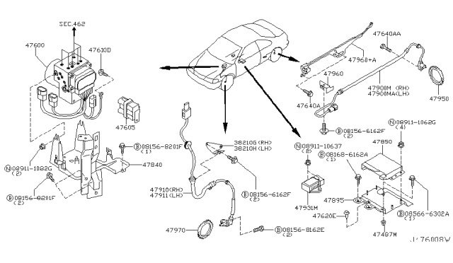 2003 Infiniti I35 Sensor Assembly-Anti SKID,Front LH Diagram for 47911-5Y705