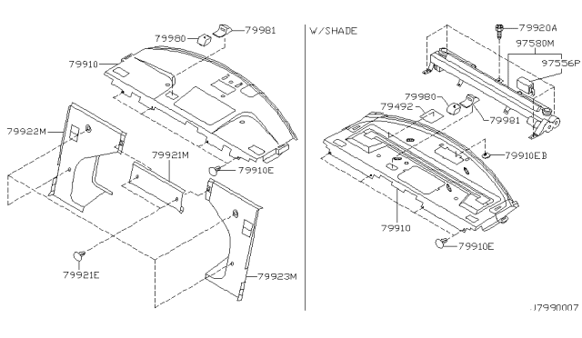 2001 Infiniti I30 Shade Assy-Rear Window Diagram for 97580-5Y700