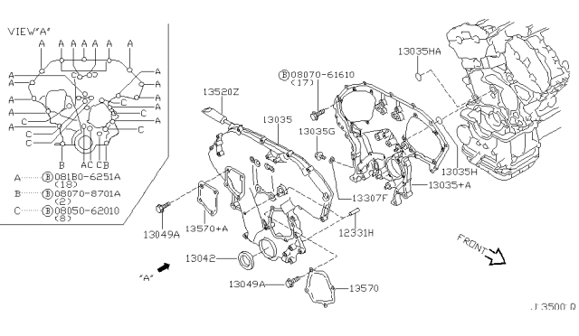 2002 Infiniti I35 Front Cover,Vacuum Pump & Fitting Diagram 1