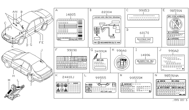 2002 Infiniti I35 Label-Warning, Jack Diagram for 99556-2Y907