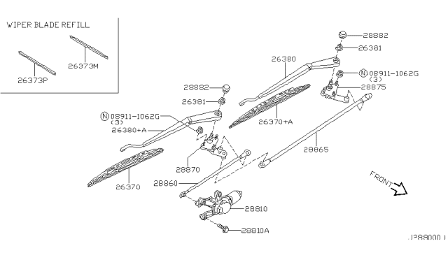 2001 Infiniti I30 Window Wiper Blade Assembly Diagram for 28890-2Y912