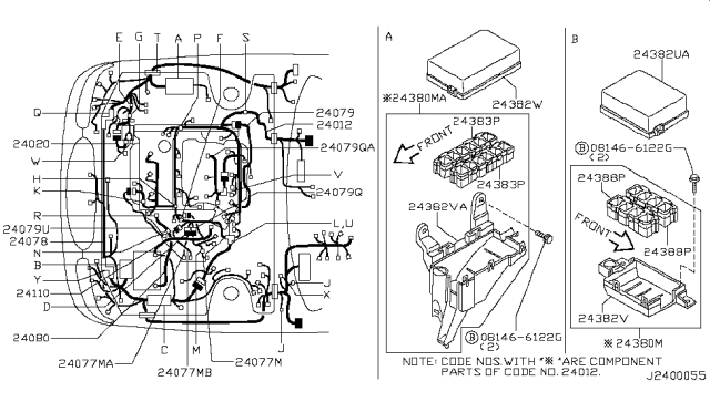 2000 Infiniti I30 Harness Assy-Engine Room Sub Diagram for 24079-2Y910