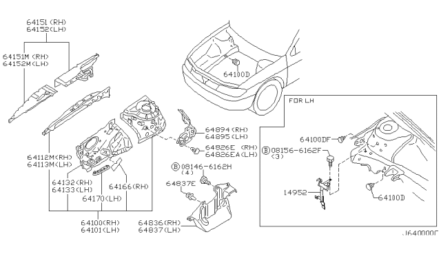 2001 Infiniti I30 Hoodledge-Upper,LH Diagram for 64111-2Y900