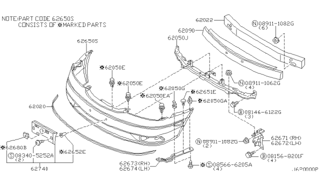 2002 Infiniti I35 Bracket-Front Bumper Diagram for 62040-2Y000