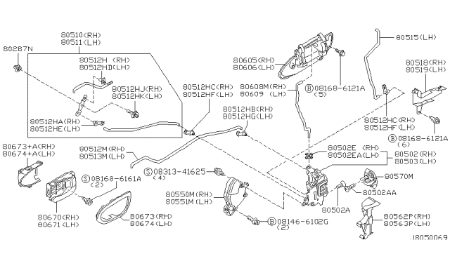 2002 Infiniti I35 Front Door Lock & Handle Diagram 2