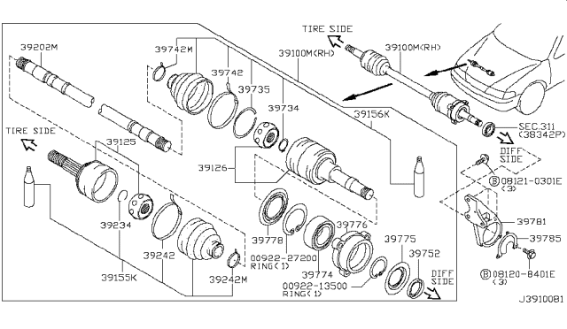 2000 Infiniti I30 Front Drive Shaft (FF) Diagram 2