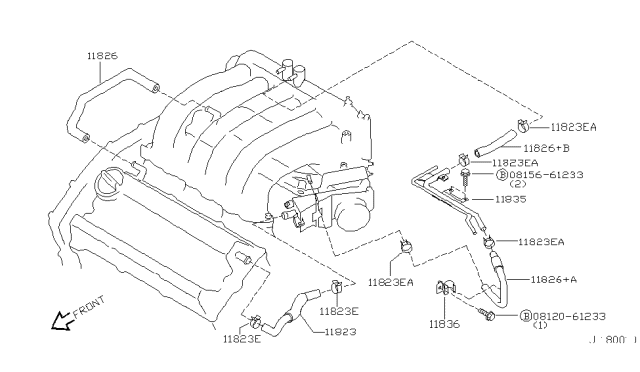 2002 Infiniti I35 Blow By Gas Hose Diagram for 11826-2Y000