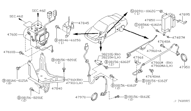 2000 Infiniti I30 Bracker-Connector Diagram for 47845-3Y100