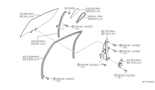 2000 Infiniti I30 Sash Assy-Rear Door,Center LH Diagram for 82223-2Y000