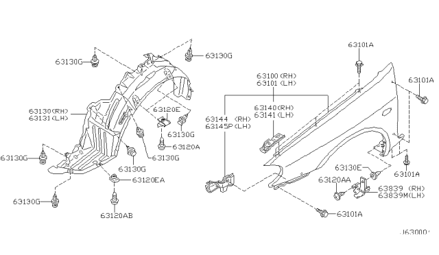 2004 Infiniti I35 Front Fender & Fitting Diagram 1