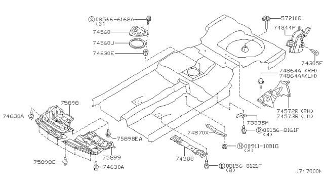 2001 Infiniti I30 Support Assembly Rear Seat Back L Diagram for 74521-2Y000