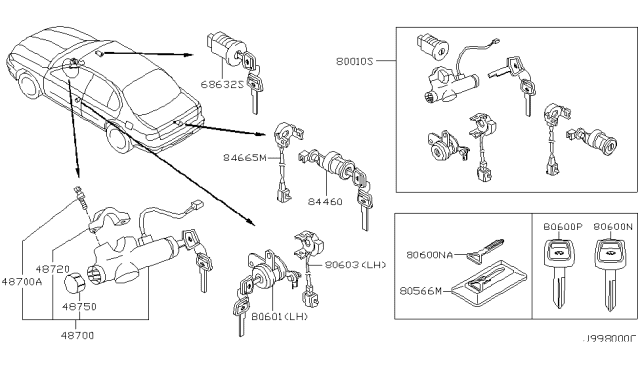 2002 Infiniti I35 Key Set & Blank Key Diagram 1