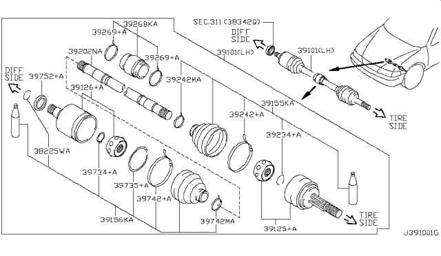 2000 Infiniti I30 Joint Assy-Inner Diagram for 39711-87E00