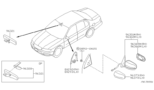 2000 Infiniti I30 Inside Mirror Cover Diagram for 96329-3Y405