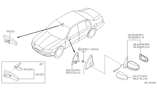 2000 Infiniti I30 Glass-Mirror,LH Diagram for 96366-3Y300