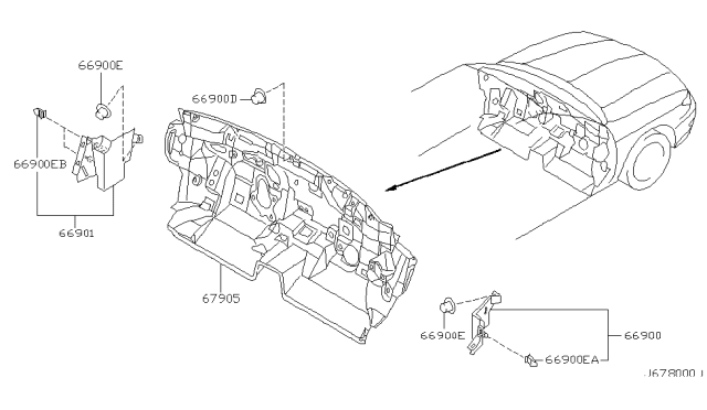 2000 Infiniti I30 Finisher-Dash Side,LH Diagram for 66901-3Y003