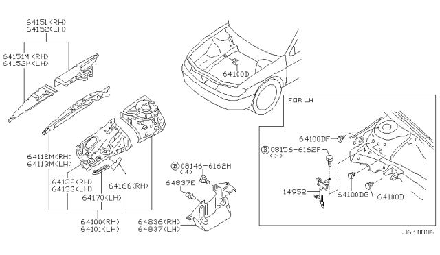 2003 Infiniti I35 Reinforcement-HOODLEDGE Front,RH Diagram for 64182-4Y900