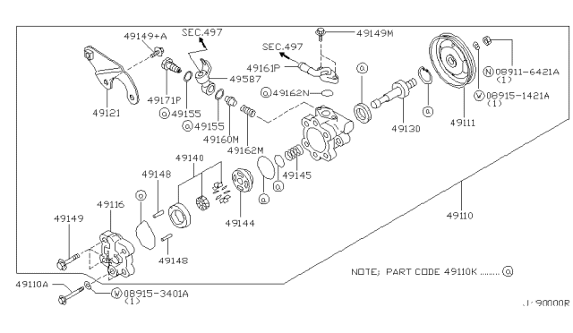 2002 Infiniti I35 Connector Assembly-Power Steer Pump Diagram for 49170-86E00