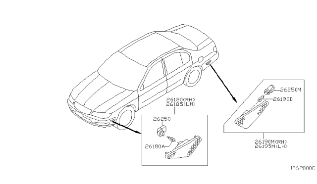 2000 Infiniti I30 Lamp Assembly-Rear Side Marker,LH Diagram for 26195-3Y300