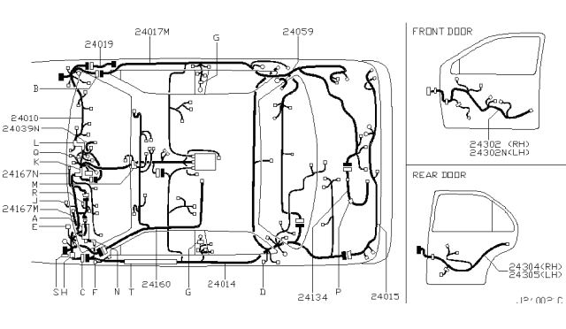 2002 Infiniti I35 Harness Assembly-Room Lamp Diagram for 24060-5Y000