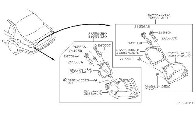 2002 Infiniti I35 Body Assembly-Combination Lamp,LH Diagram for 26559-5Y801