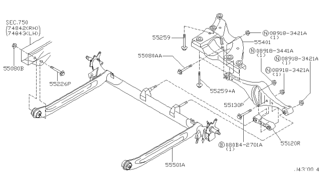 2001 Infiniti I30 Bolt Diagram for 55222-2Y000