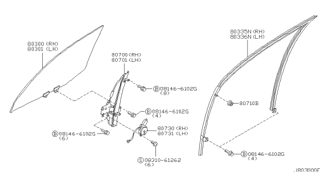 2004 Infiniti I35 Front Door Window Regulator Assembly, Right Diagram for 80720-2Y000