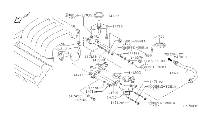 2000 Infiniti I30 ERG Guide Tube Diagram for 14713-2Y900