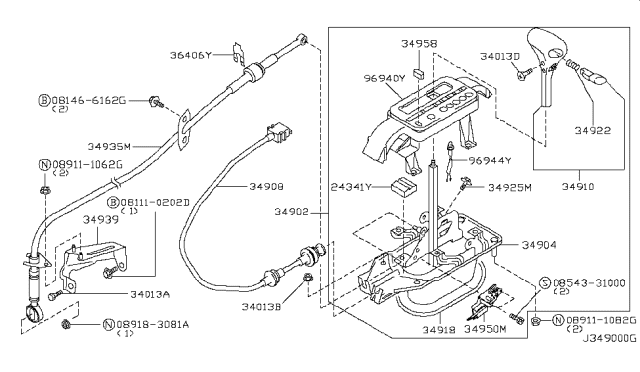 2001 Infiniti I30 Knob Assembly-Control Lever Auto Diagram for 34910-5Y800