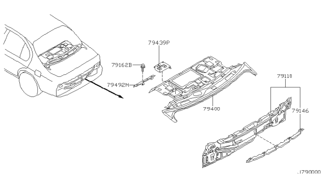 2000 Infiniti I30 Stiffener-Rear Panel,Upper Diagram for 79146-2Y000