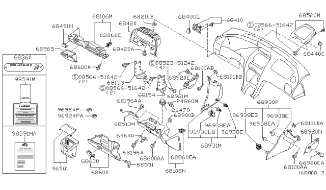 2001 Infiniti I30 Instrument Panel,Pad & Cluster Lid Diagram 4