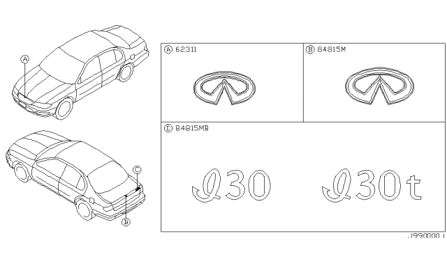 2000 Infiniti I30 Emblem & Name Label Diagram