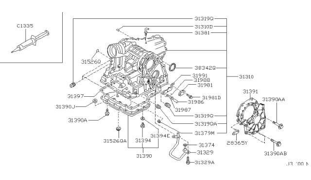 2001 Infiniti I30 Automatic Transmission Oil Pan Assembly Diagram for 31390-80X06
