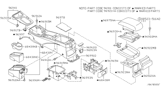 2001 Infiniti I30 Cup Holder Assembly Diagram for 68430-2Y904