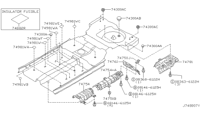 2003 Infiniti I35 INSULATOR-Heat,Trunk Floor Diagram for 74772-31U20