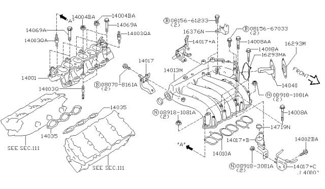 2001 Infiniti I30 COLLECTR Manifold Diagram for 14010-3Y111