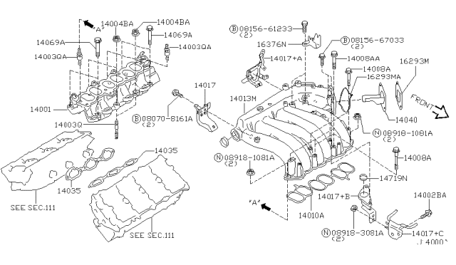 2001 Infiniti I30 Gasket-Throttle Chamber Diagram for 16175-AR000