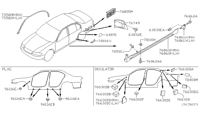 2002 Infiniti I35 Mudguard-Center,Front LH Diagram for 76853-6Y616