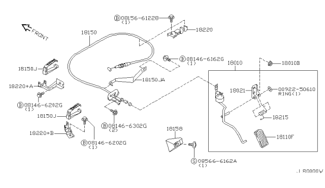 2002 Infiniti I35 Clamp Assembly ACCEL Cable 1 Diagram for 18220-2Y910