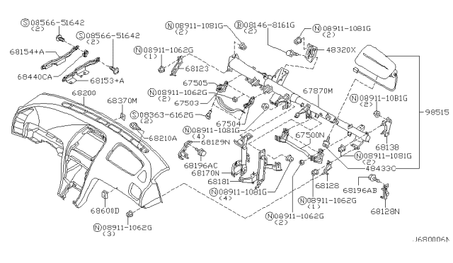 2000 Infiniti I30 Instrument Panel,Pad & Cluster Lid Diagram 1
