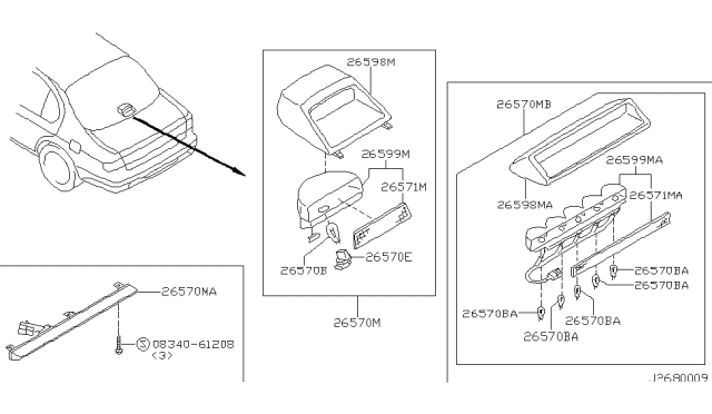 2000 Infiniti I30 Lamp Assembly-Stop Diagram for 26590-2Y201