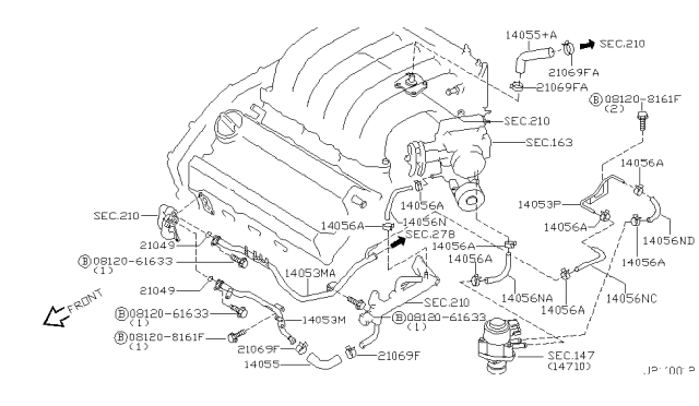 2001 Infiniti I30 Pipe-Water Diagram for 21022-8J101