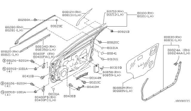 2001 Infiniti I30 Weatherstrip-Front Door,LH Diagram for 80831-2Y000