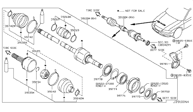 2001 Infiniti I30 Front Drive Shaft (FF) Diagram 5