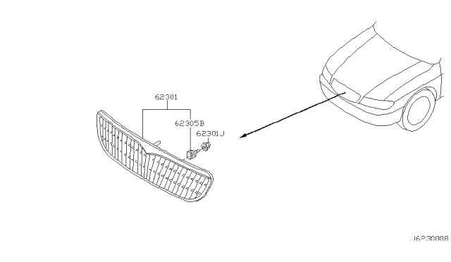 2002 Infiniti I35 Front Grille Assembly Diagram for 62310-5Y800