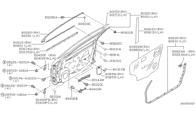 2001 Infiniti I30 Front Door Panel & Fitting Diagram 2