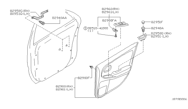 2000 Infiniti I30 Rear Door Trimming Diagram