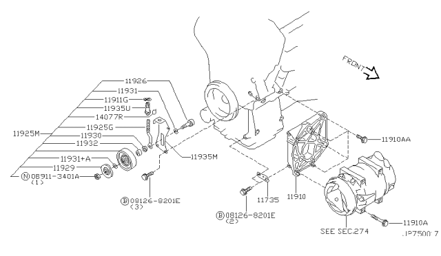 2000 Infiniti I30 Pulley Assy-Idler,Compressor Diagram for 11925-31U02