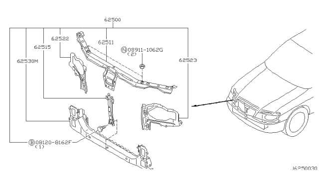 2003 Infiniti I35 Front Apron & Radiator Core Support Diagram