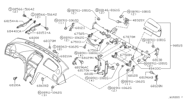 2001 Infiniti I30 Protector Assembly-Knee,R Upper Diagram for 67500-3Y100